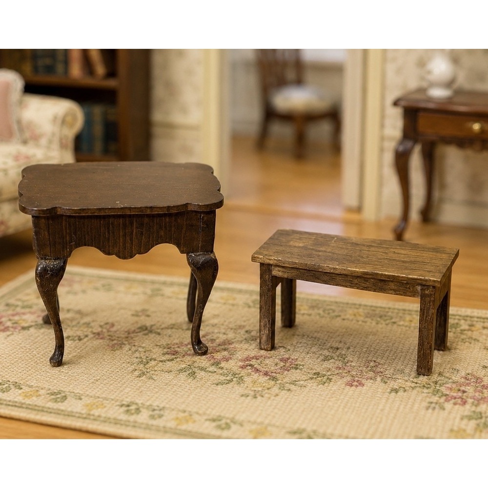 Vintage 1:12 Dollhouse Wooden Tables Set of 2 Claw Foot Hall Side Table Cottage